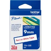 Brother TZe-222 - Rødt på hvitt - Rull (0,9 cm x 8 m) 1 kassett(er) laminert teip - for PT-D210, D600, H110, P750, P950 P-Touch Cube PT-P300 P-Touch Cube Pro PT-P910