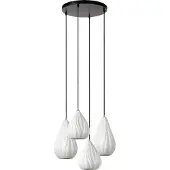 Lucide Hengelampe Cinzia, hvit/svart, Ø 55 cm, porselen, 4 lyskilder