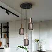 Schuller Valencia Micron LED-pendel, tre pærer, svart, gull