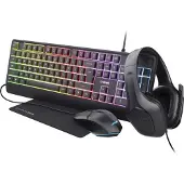 Trust Computer Products Trust GXT 792 Quadrox - 4-in-1 Gaming Bundle - sett med tastatur, mus, hodetelefon og musepute - bakgrunnsbelyst - USB - QWERTY - USA