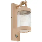 LINDBY utendørs vegglampe Yrene, 20 cm, beige, sensor, Riffle
