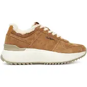 Pepe Jeans for woman. PLS600022 Kimi Block brown leather trainers (38), Flat, Laces, Casual