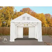 TOOLPORT 4x20 m lagertelt, PVC-presenning, hvit, med bunnramme, med statikk (betongunderlag)