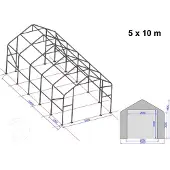 TOOLPORT 5x10 m telthall, PRIMEtex-PVC-presenning, mørkegrønn, med statikk (betongunderlag)
