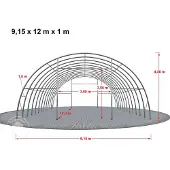 TOOLPORT 9,15x12 m rundbuehall, PRIMEtex-PVC-presenning, mørkegrønn, med statikk