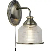 Searchlight Vegglampe i holofanglass Bistro II, antikk messing