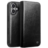 Qialino iPhone 16 Classic Lommebok-deksel I Lær - Svart