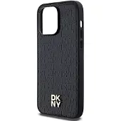 DKNY MagSafe-etui i lær med metallogo og mønster for iPhone 13 Pro / 13 - Svart