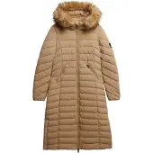 Superdry for woman. W5012001A Fuji Faux Fur Hooded Longline Coat beige (L), Casual, Polyester