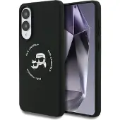 Karl Lagerfeld MagSafe-etui i silikon med nauble hoder og sirkel for Samsung Galaxy S25 Edge - svart