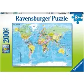 Ravensburger Puslespill - 200 Brikker - Verdenskart - - OneSize - Puslespill