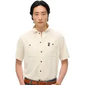 Superdry for man. M4010986A Merchant Store textured short sleeve off-white shirt (L), Casual, Cotton