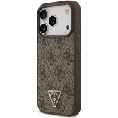 GUESS MagSafe-etui i lær 4G Triangle Strass for iPhone 17 Pro - Brun