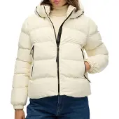 Superdry for woman. W5011996A Stanton off-white hooded quilted jacket (L), Casual, Polyester
