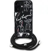 Karl Lagerfeld Crossbody-etui med kornet mønster og logo til iPhone 16 - Svart