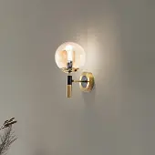 Lamkur Vegglampe Natalia, gullfarget, Ø 15 cm, glass, E14