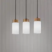 Lamkur Markus hengelampe, opalglass/eiketre, lengde 60 cm 3 lyskilder.