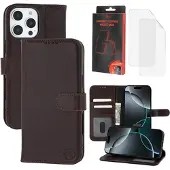 MyTPhone iPhone 16 Pro CardMate MagSafe lommebokveske i lær med kortholder, stativ, 2x skjermbeskytter - mørkebrun