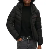 Superdry for woman. W5011594A Microfiber quilted jacket with hood (L), Black, Casual, Recycled Polister, Sustainable