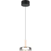 TRIO LED-hengelampe Celeste, krom/tre, Ø 22 cm, glass, dimbar