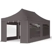 TOOLPORT 3x6 m aluminium, pop up partytelt, 4 sidepaneler, mørkegrå