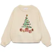 Vero moda Glitter genser rund hals (julemotiv) krem (146/152)
