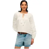 Superdry for woman. W6012022A White Ibiza lace blouse (M), Casual, Cotton, Long sleeve