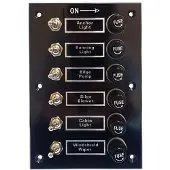 Goldenship Bakeliittpanel Med 6 Brytere Og Sikringsholdere 15a 12v
