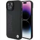 BMW Hot Stamp-etui i lær for iPhone 15 Plus - svart