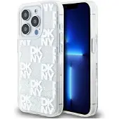 DKNY Liquid Glitter Multilogo-etui til iPhone 15 Pro - hvit