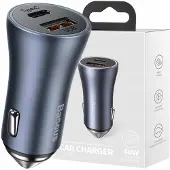Baseus GOLDEN - Bilstrømadapter - 40 watt - 3 A - Huawei Fast Charge, SCP, PD 3.0, Programmable Power Supply (PPS), QC 2.0, QC 3.0, QC 4+, AFC - 2 utgangskontakter (USB, USB-C) - mørk grå