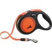 Flexi Ny Neon, automatisk hundebånd, sort/neon oransje, M, 5 m, tape