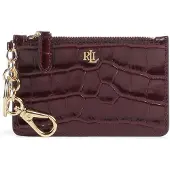 Lauren Accesorios for woman. 432979863006 Burgundy leather card holder with zipper (OSFA), Casual, Maroon, Classic