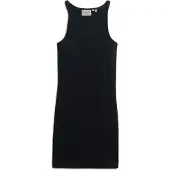 Superdry for woman. W8011595A Black embroidered ribbed dress with olympic back (M), Casual, Sleeveless / Straps, Organic Cotton, Sustainable