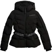 Superdry for woman. WS110178A Luxe Quilted Ski Jacket with Belt in black (L), Casual, Sport, Polyester, Snow