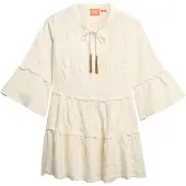 Superdry for woman. W8011916A Beige long-sleeved tiered mini dress with long sleeves (M), Casual, Cotton