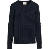 Gant for woman. 4800100 Round neck jumper in navy stretch cotton jersey with eights knitted fabric (L), Casual