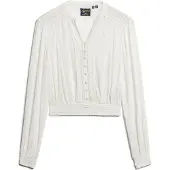 Superdry Lace Trim Smocked Langermet Bluse