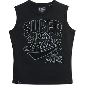 Superdry for woman. W6011898A T-shirt with black Retro trims (S), Casual, Cotton, Sleeveless / Straps