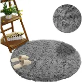 Strado Rundt teppe Shaggy 200x200 Sølvpels (Lysegrå) universal