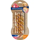 8In1 3 + 1 gratis! 4x hundesnacks - Triple Flavour Twisted tyggepinner, 4 x 10 stk.