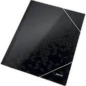 Leitz hjørnemappe WOW, DIN A4, papp, svart PP-laminert papp, blank, 3 sidebeskyttelsesklaffer, - 1 stk (3982-00-95)