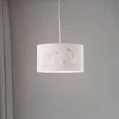 Duolla Mila hengelampe, Ø 35 cm, hvit, stoff, enhjørninger, E27