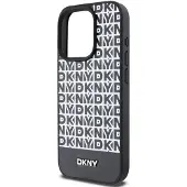 DKNY MagSafe-etui i lær med trykt mønster og metallogo for iPhone 15 Pro Max - Svart