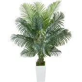 Vevor Kunstig Areca-palmetre 1829 mm, Kunstig palme tropiske planter med hvit høy plantekasse, Kunstig silkeplante i potte, Store trær for hjemmekontor, stue, innendørs og utendørs