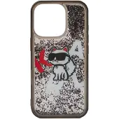 Karl Lagerfeld Liquid Glitter Choupette-etui med logo til iPhone 16 Pro – svart