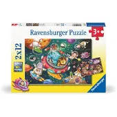 Ravensburger Puslespill - 2x12 Brikker - Animals Inn Space - - OneSize - Puslespill