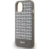 DKNY MagSafe-etui i lær med trykt mønster og metalllogo for iPhone 15 / 14 / 13 - Brun