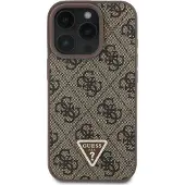 GUESS MagSafe-etui i lær 4G Triangle Strass for iPhone 16 Pro Max - Brun