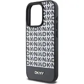 DKNY MagSafe-etui i lær med trykt mønster og metalllogo for iPhone 15 Pro - Svart